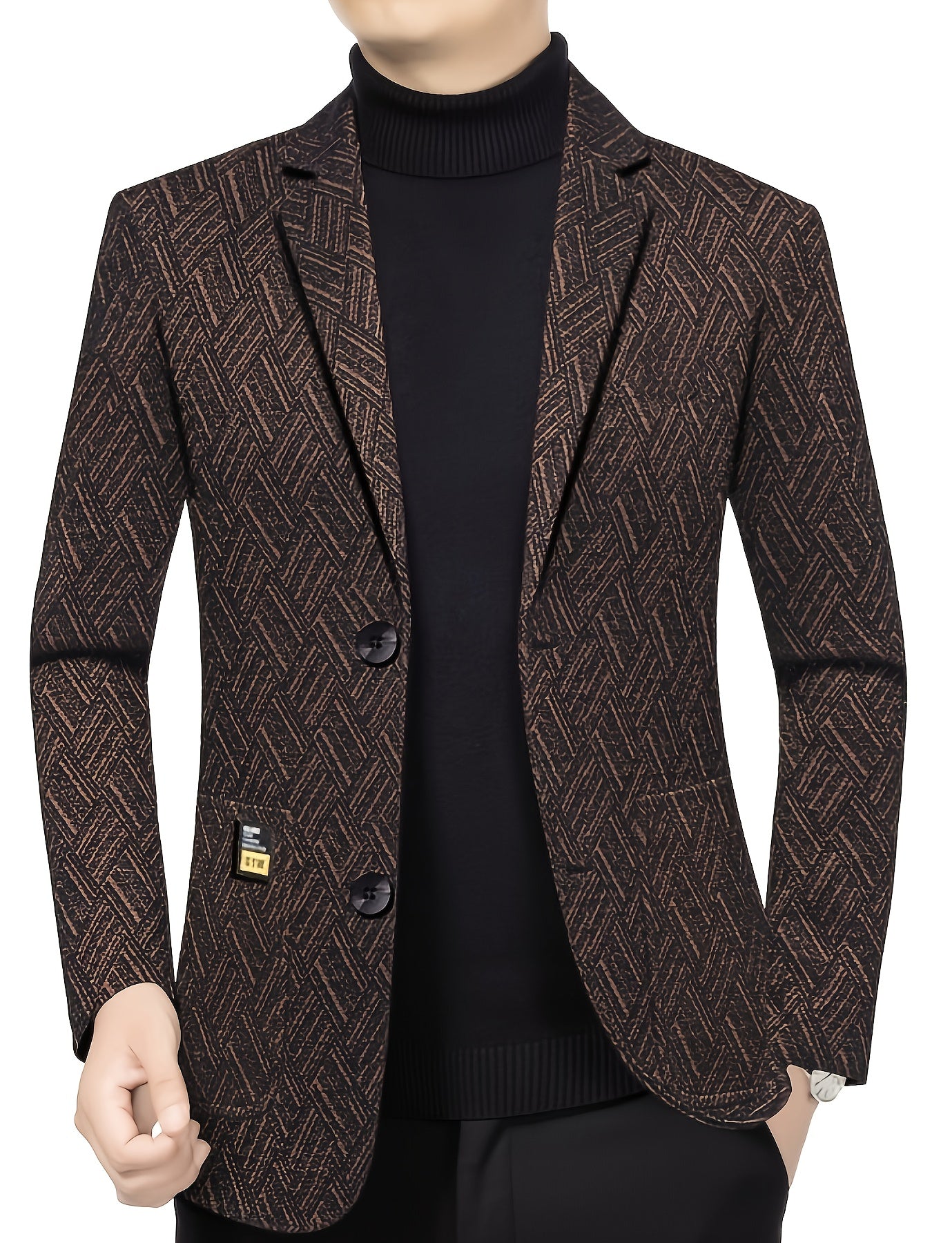Men'S Formal Blazer - Business Suit Jacket with Notched Lapel, Brown\u002FBlack Color Block, Structured Fit for Office, Wedding,