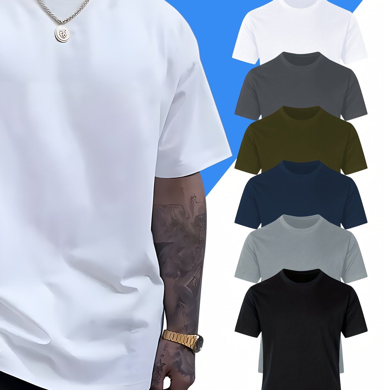 Comfy 6pcs Solid Color Short Sleeve T-shirt - Casual PLUS SIZE Tees for Summer - Mens Clothing