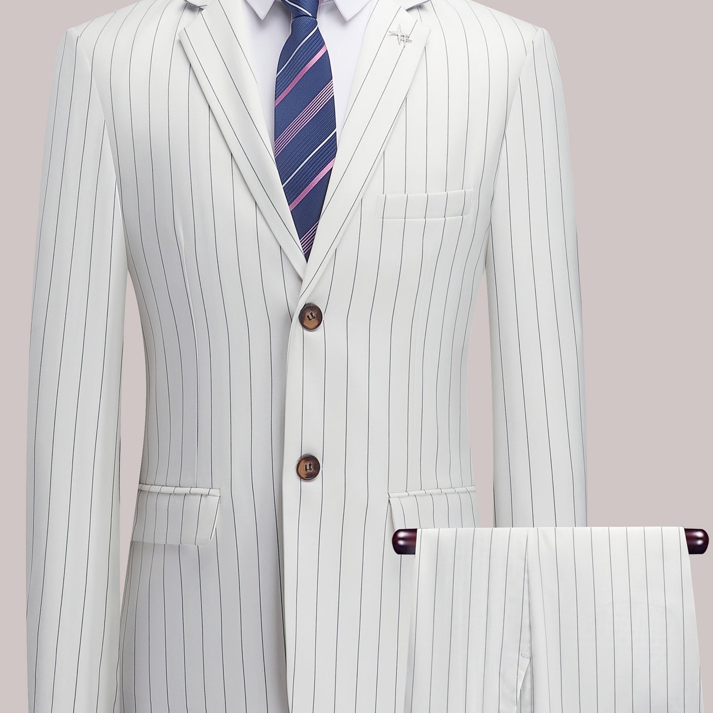 Men'S Striped Suit Set for Business Casual And Formal Events, Featuring a Lightweight Design Suitable for Spring And Autumn. The Two-Piece Suit Is Durable,