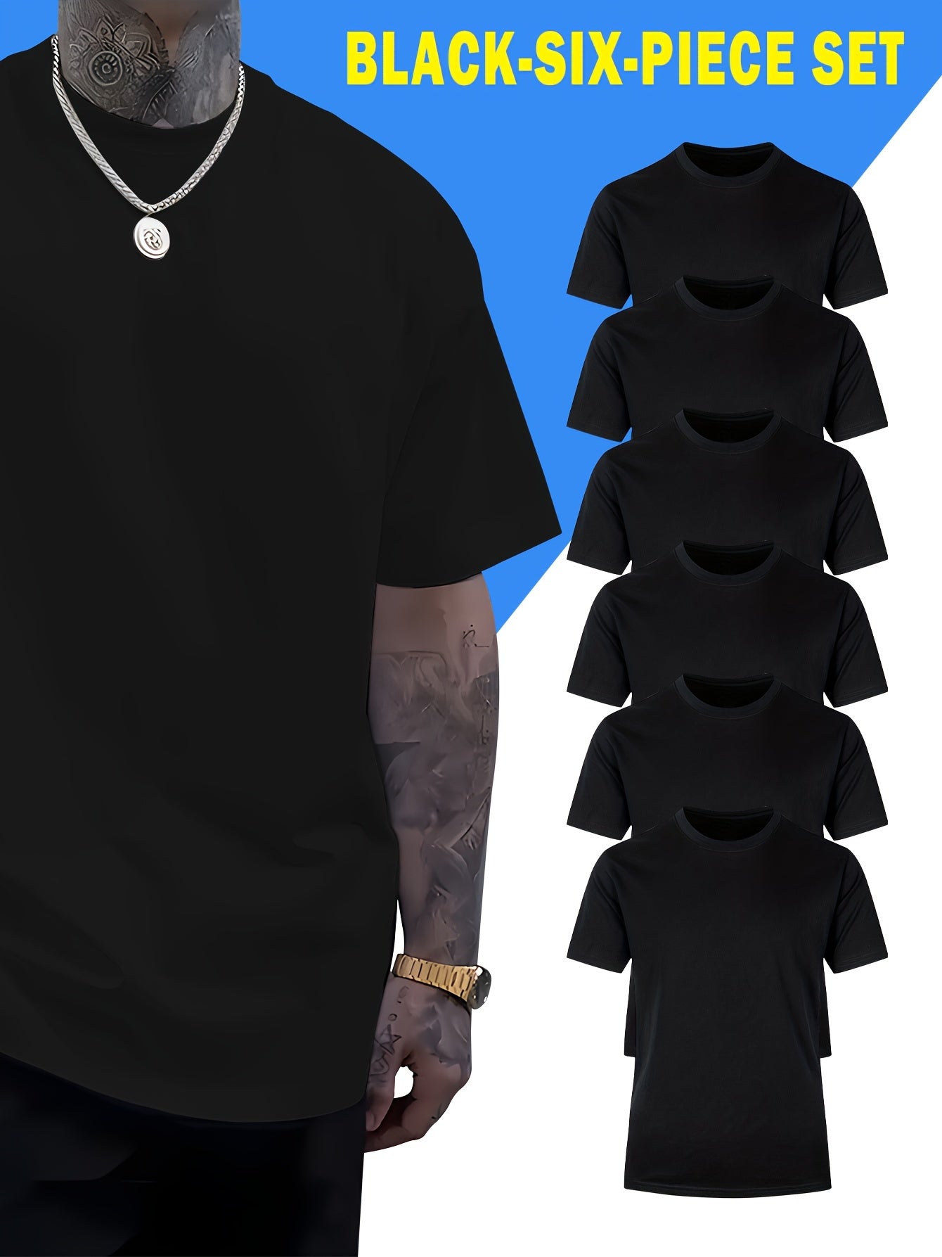 Comfy 6pcs Solid Color Short Sleeve T-shirt - Casual PLUS SIZE Tees for Summer - Mens Clothing