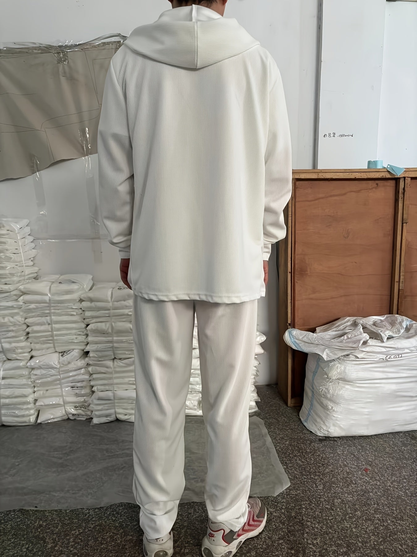 Comfortable Waffle Knit Set Men's Comfortable Two-Piece Waffle Knit Set | Hooded Button-Up Cardigan and Drawstring Sweatpants