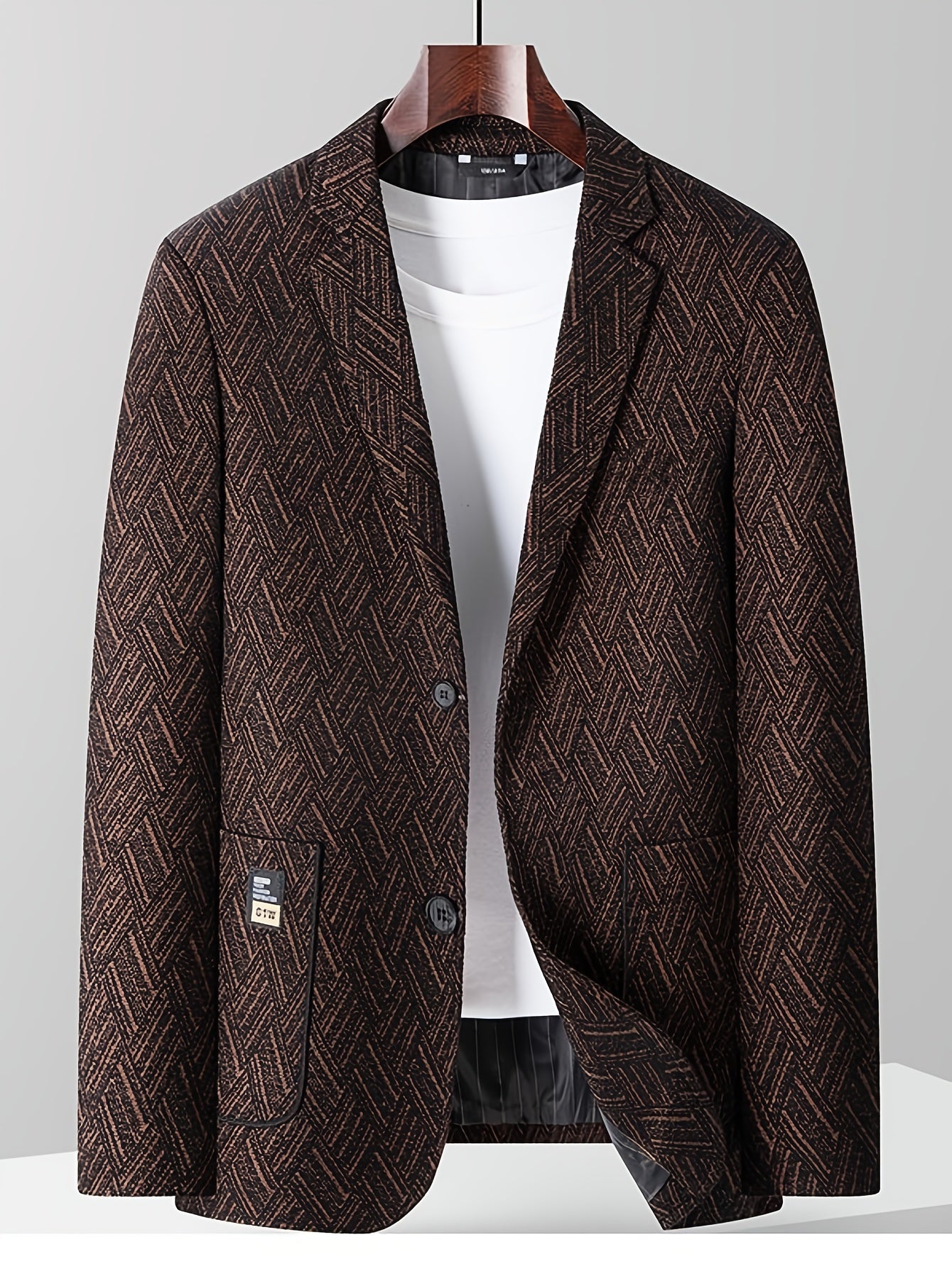 Men'S Formal Blazer - Business Suit Jacket with Notched Lapel, Brown\u002FBlack Color Block, Structured Fit for Office, Wedding,