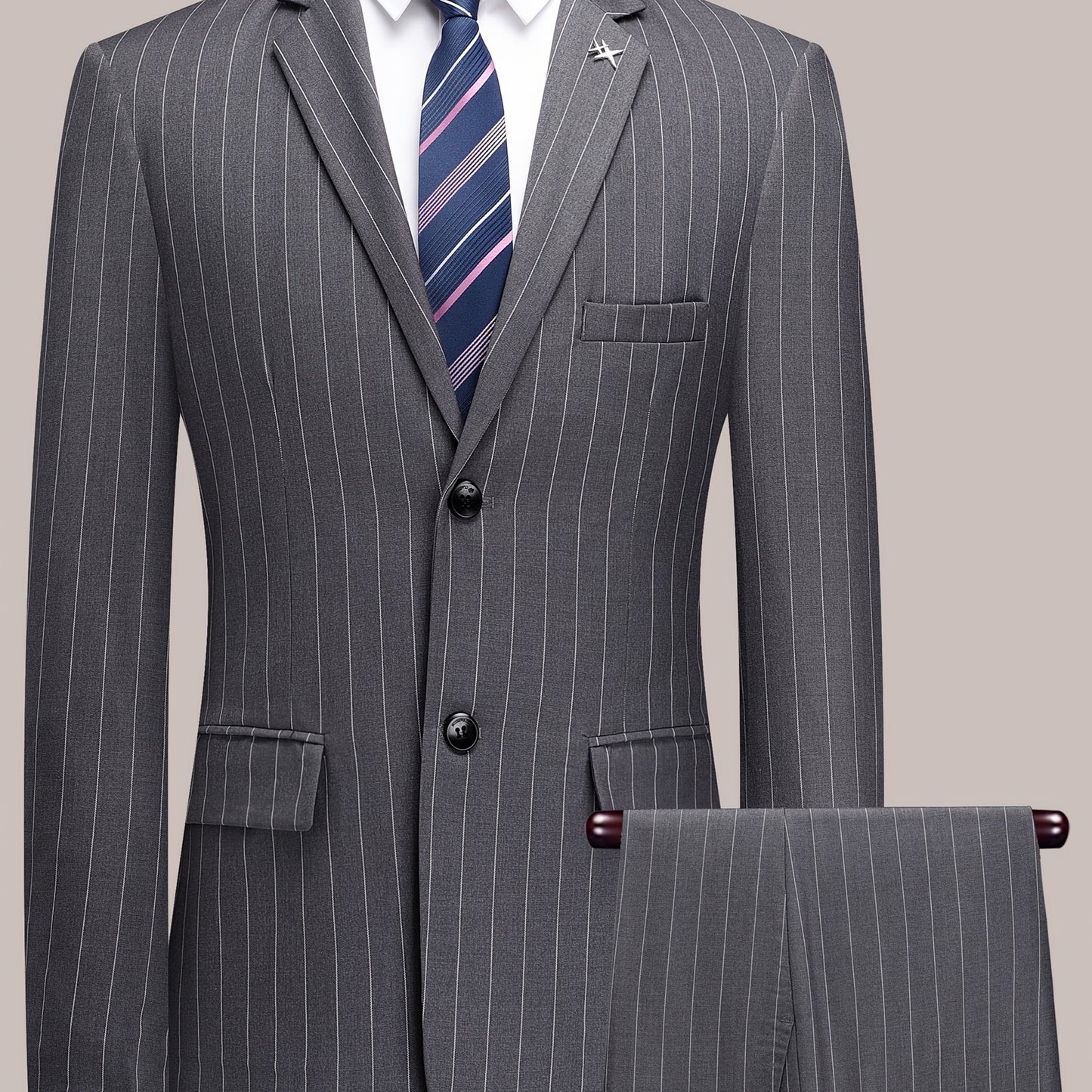 Men'S Striped Suit Set for Business Casual And Formal Events, Featuring a Lightweight Design Suitable for Spring And Autumn. The Two-Piece Suit Is Durable,