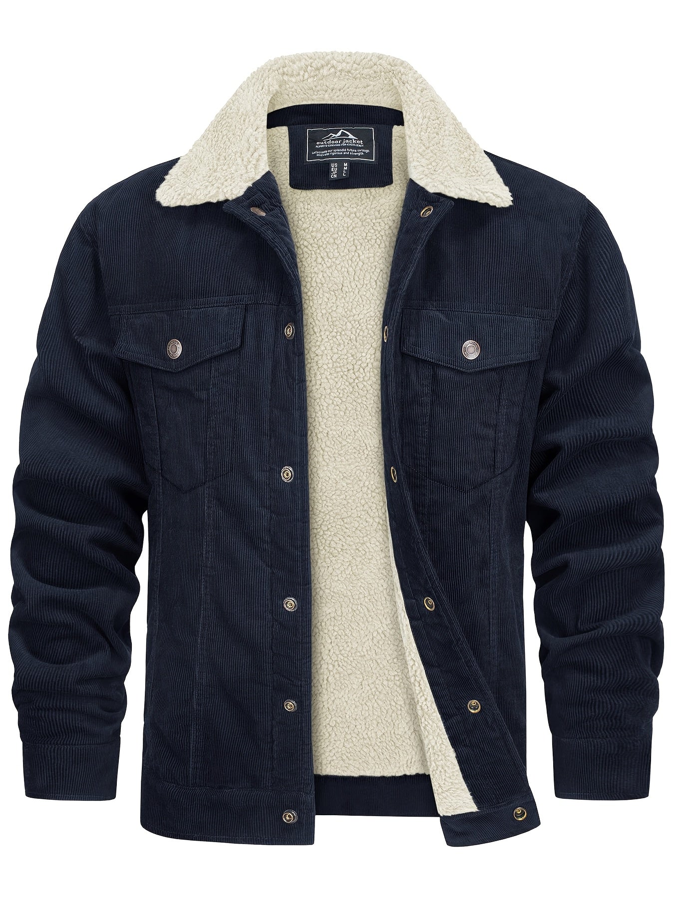 Men's Winter Fleece Jacket with Thick, Comfortable and Stiff Fabric, Warm Inner Lining, Multi-Pocket, Adjustable Cuff Collar,