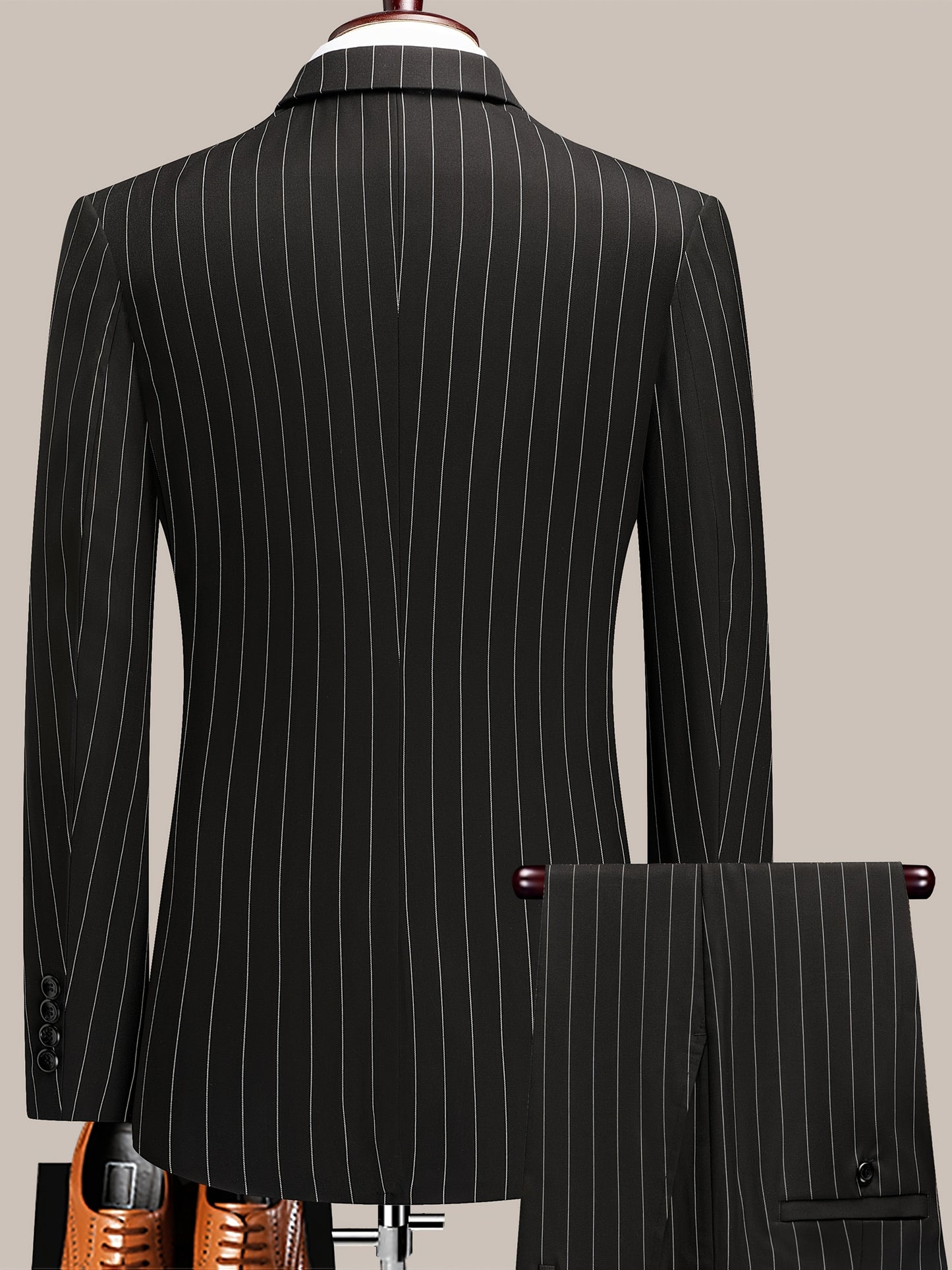 Men'S Striped Suit Set for Business Casual And Formal Events, Featuring a Lightweight Design Suitable for Spring And Autumn. The Two-Piece Suit Is Durable,