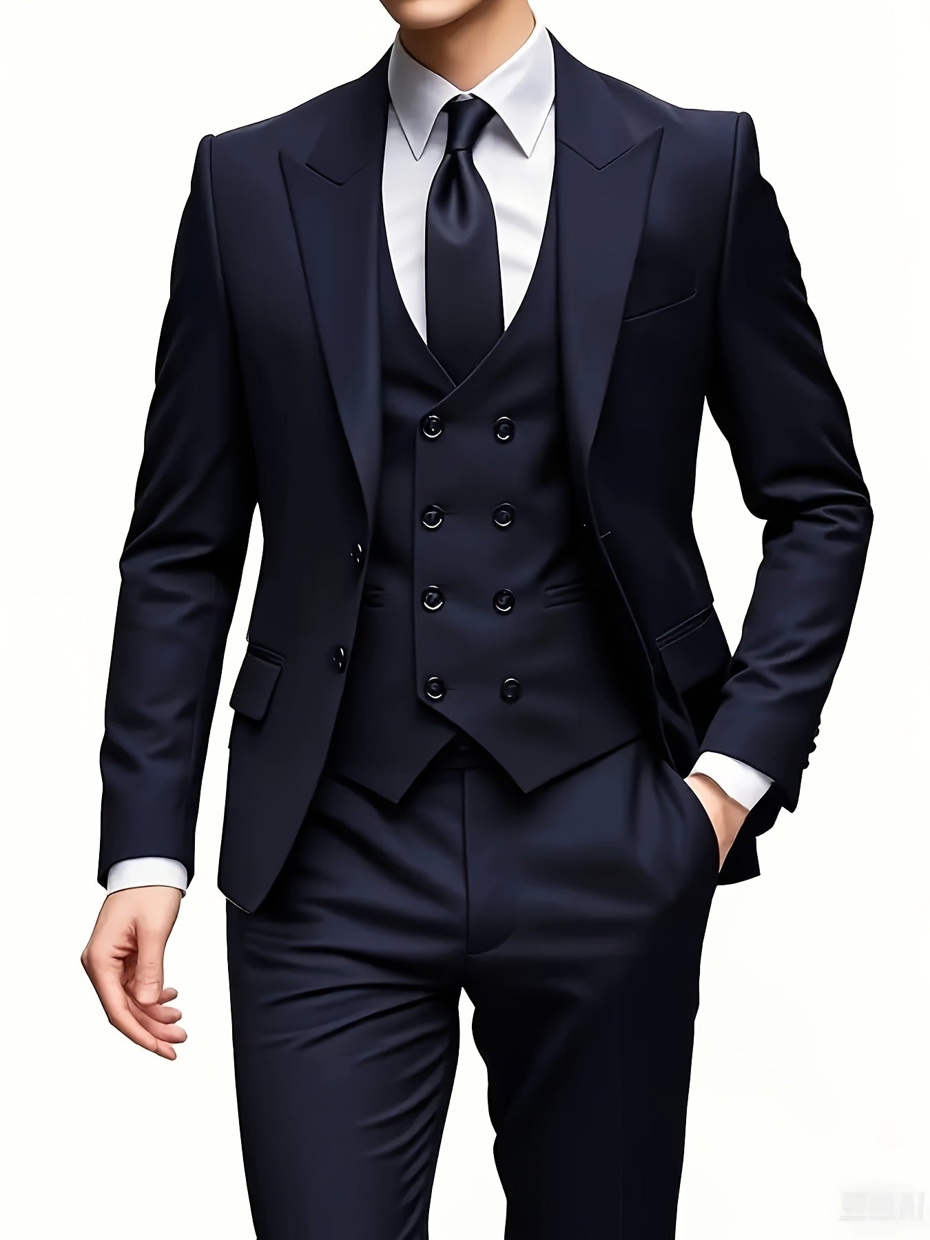 Men's Notch Lapel Suit Set, Single-Breasted Double-Breasted Jacket with Pants and Vest, Suitable for Formal Wear, Wedding Attire, Workwear, or Festive Gift