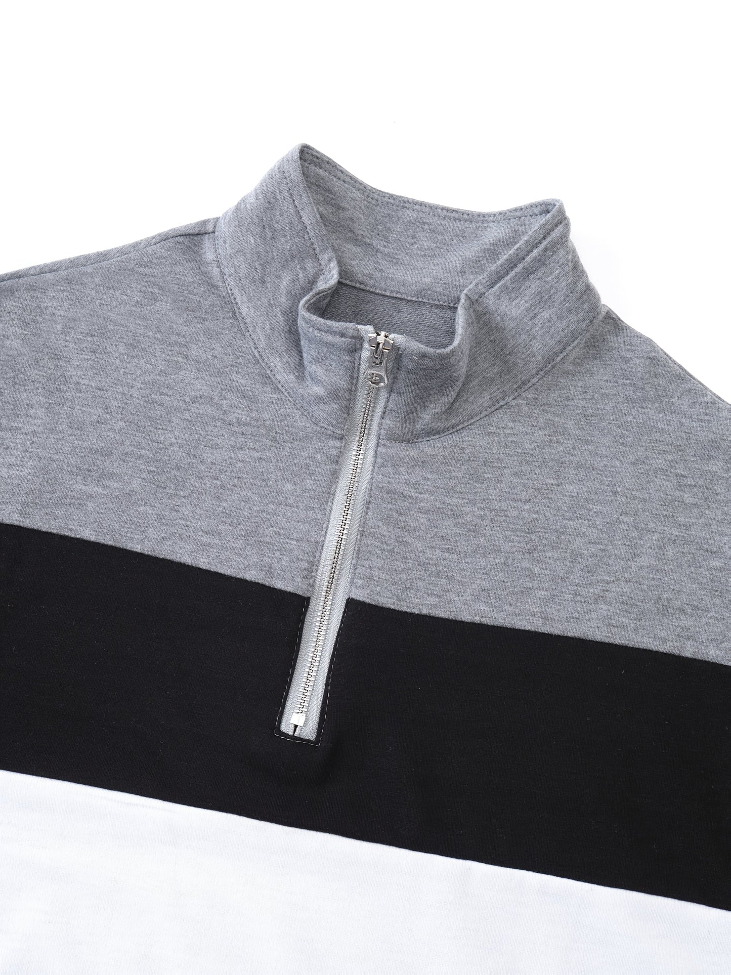 Stretchy T-Shirt Casual Stretchy Polyester Blend Men's Color Block Half-Zip Collared Long Sleeve T-Shirt | Machine Washable, Ideal for Spring & Fall