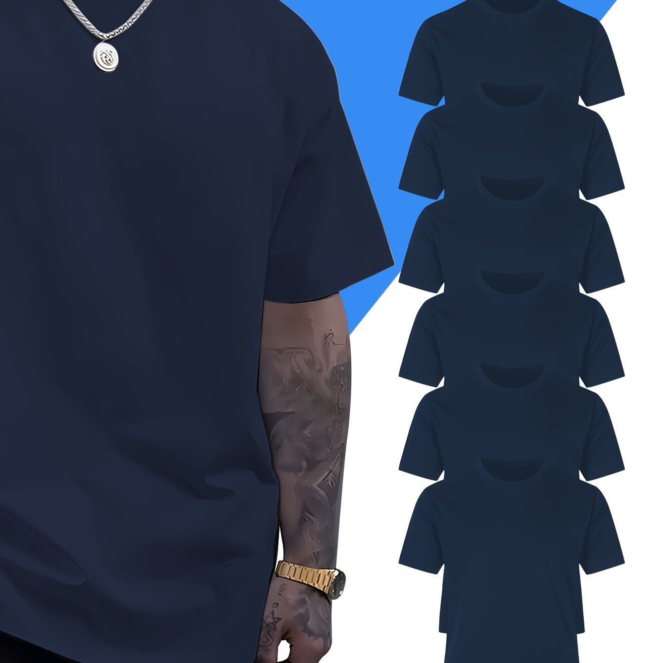Comfy 6pcs Solid Color Short Sleeve T-shirt - Casual PLUS SIZE Tees for Summer - Mens Clothing