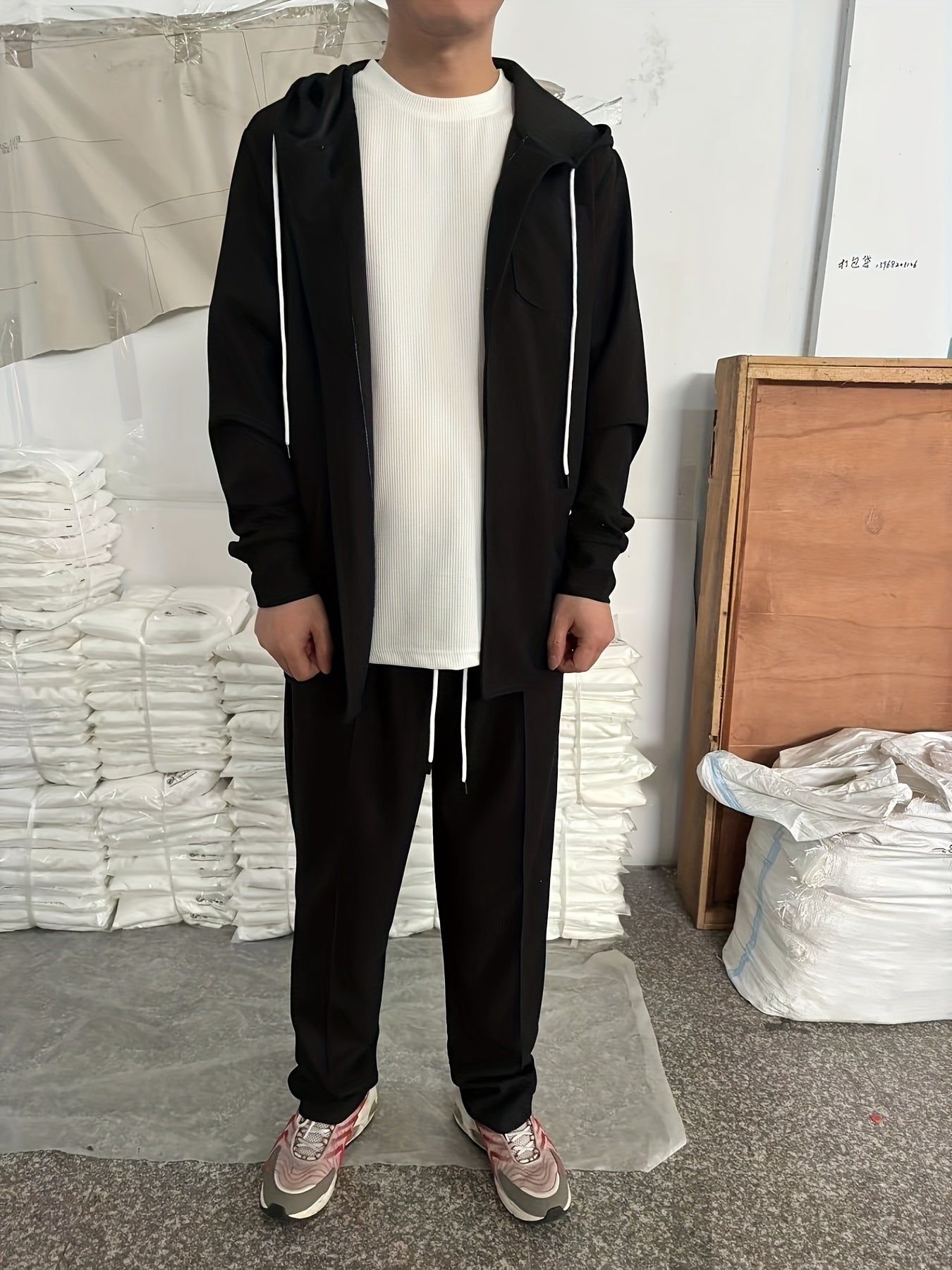 Comfortable Waffle Knit Set Men's Comfortable Two-Piece Waffle Knit Set | Hooded Button-Up Cardigan and Drawstring Sweatpants