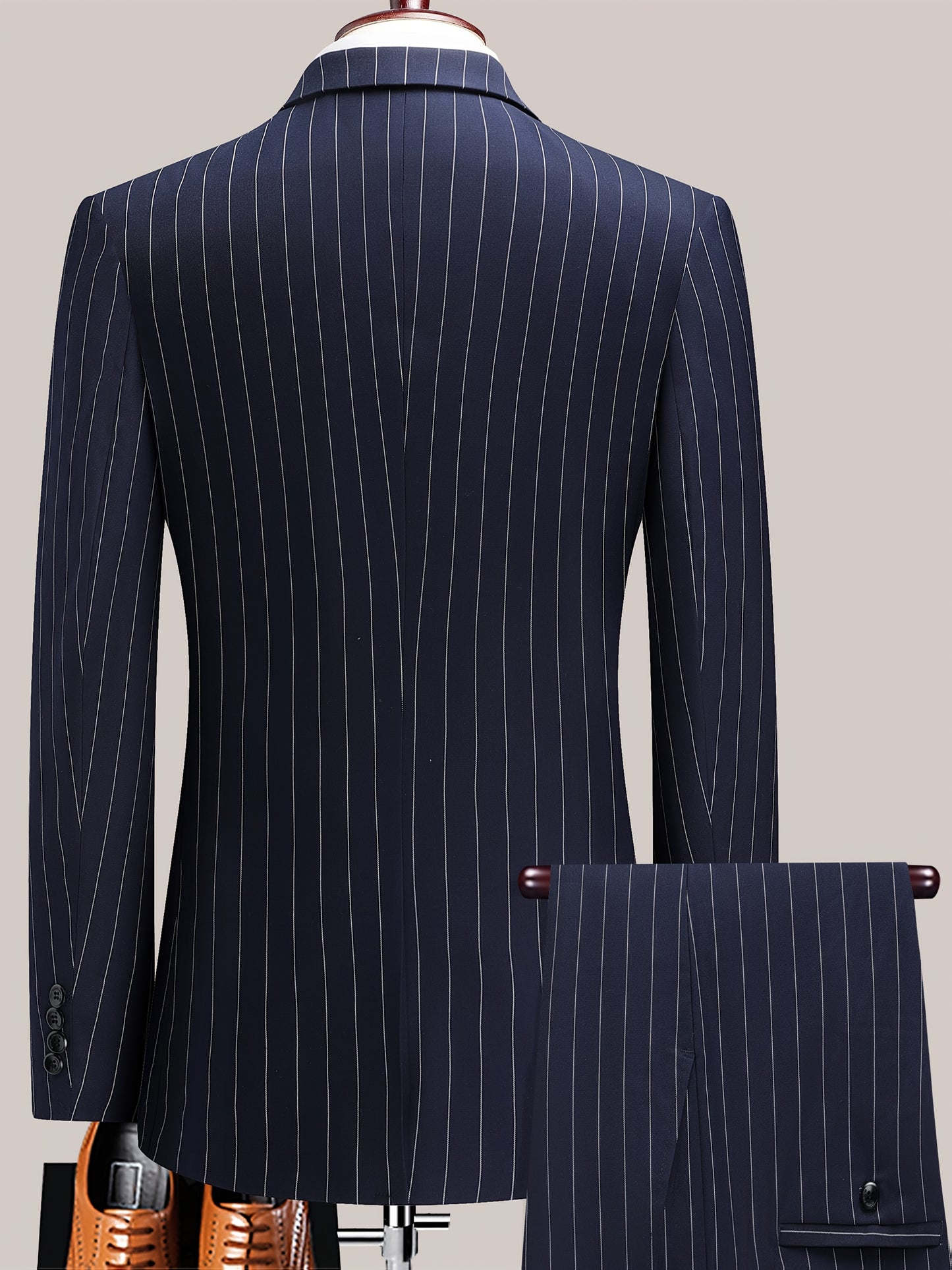 Men'S Striped Suit Set for Business Casual And Formal Events, Featuring a Lightweight Design Suitable for Spring And Autumn. The Two-Piece Suit Is Durable,