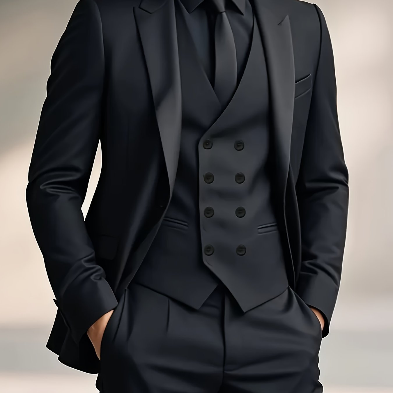 Men's Three-Piece Suit with Vest, Trousers, and Jacket for Weddings and Important Occasions