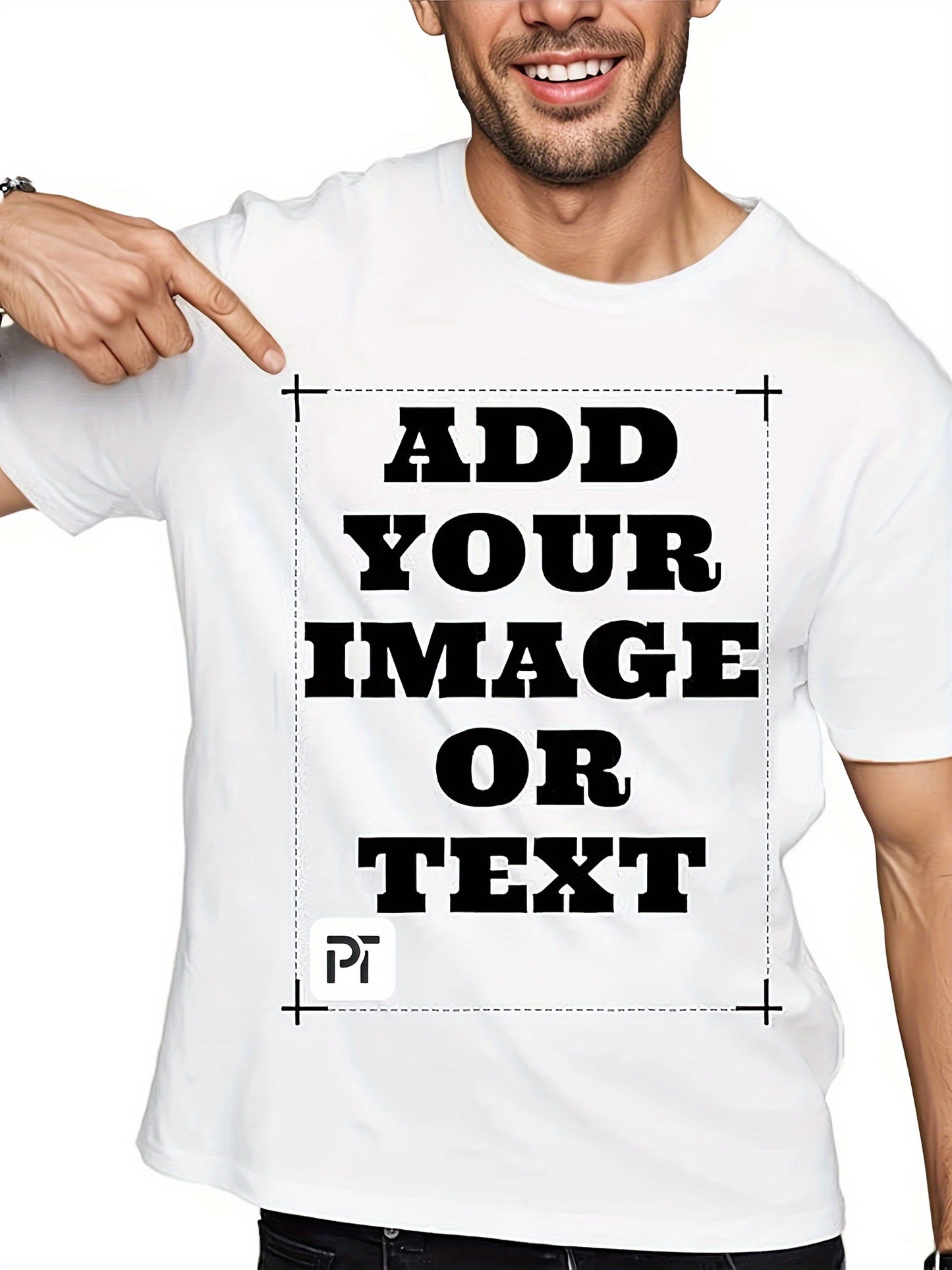 Custom Photo Text T Shirt Men's Custom Photo\u002FText T-Shirt - Dual-Sided Print, Striped Geometric Design, Durable Machine-Washable Fabric