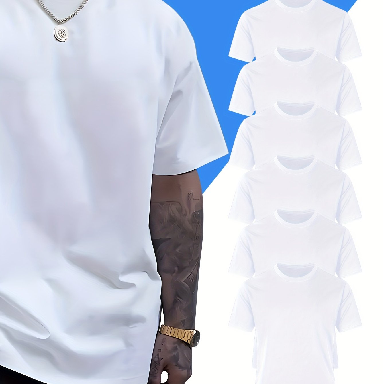 Comfy 6pcs Solid Color Short Sleeve T-shirt - Casual PLUS SIZE Tees for Summer - Mens Clothing