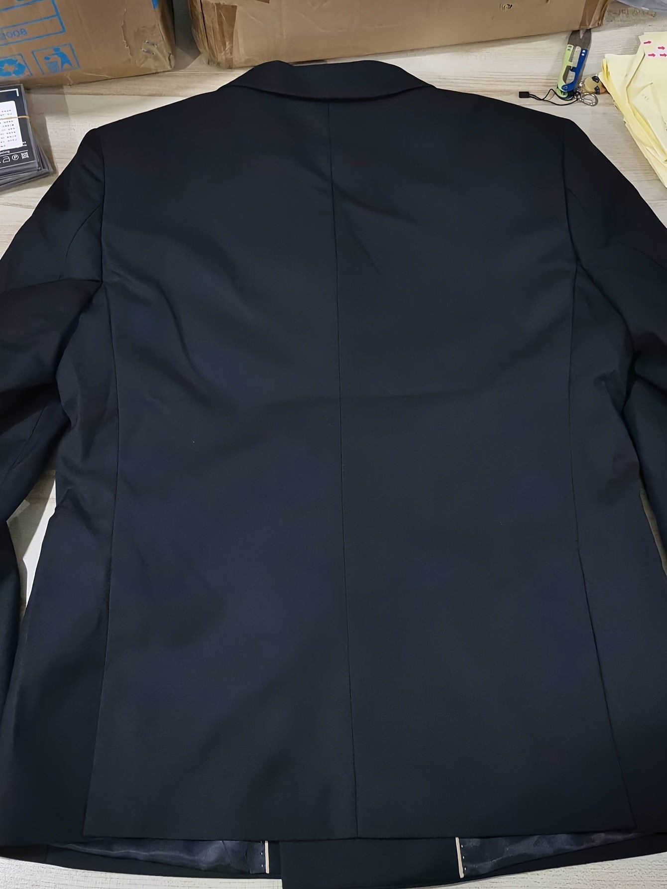 1pc Navy Blue Men's Double-Breasted Notch Lapel Suit Jacket - Luxury Business Casual Coat with Golden-Tone Buttons,