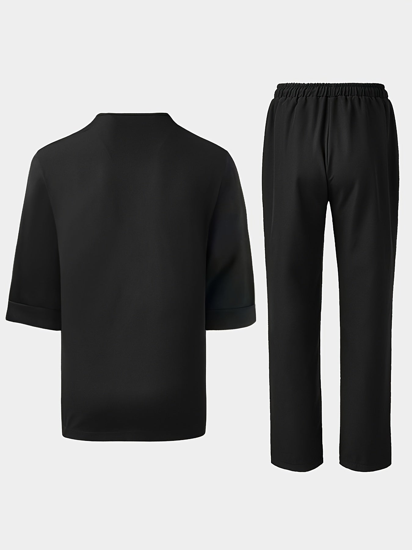 Men'S Suit, Short Sleeve Top, Round Neck, Fake Pocket Design, Hem Slit, Elastic Pants, Plus Size Men'S Suit, Men'S Casual Shirt and Pants Set,