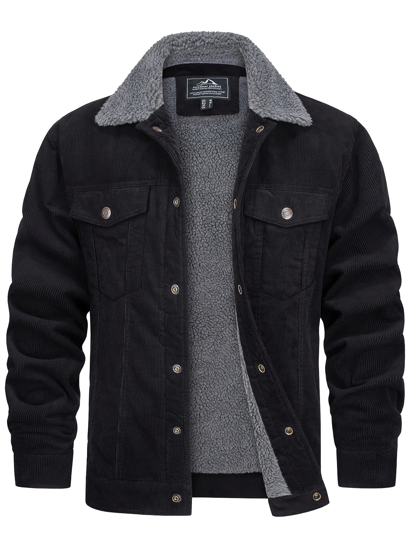 Men's Winter Fleece Jacket with Thick, Comfortable and Stiff Fabric, Warm Inner Lining, Multi-Pocket, Adjustable Cuff Collar,