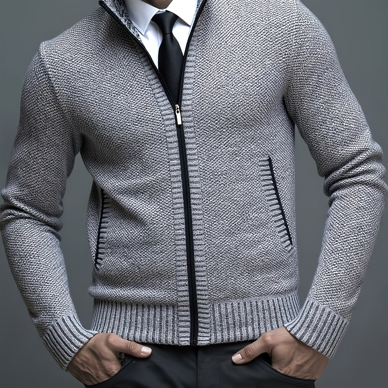 Stylish Men's Cardigan Soft Knit Men's Light Beige Open-Front Cardigan | Stylish Versatile Zip-Up Jacket for Office, Golf, and Casual Wear - H-Line Fit,