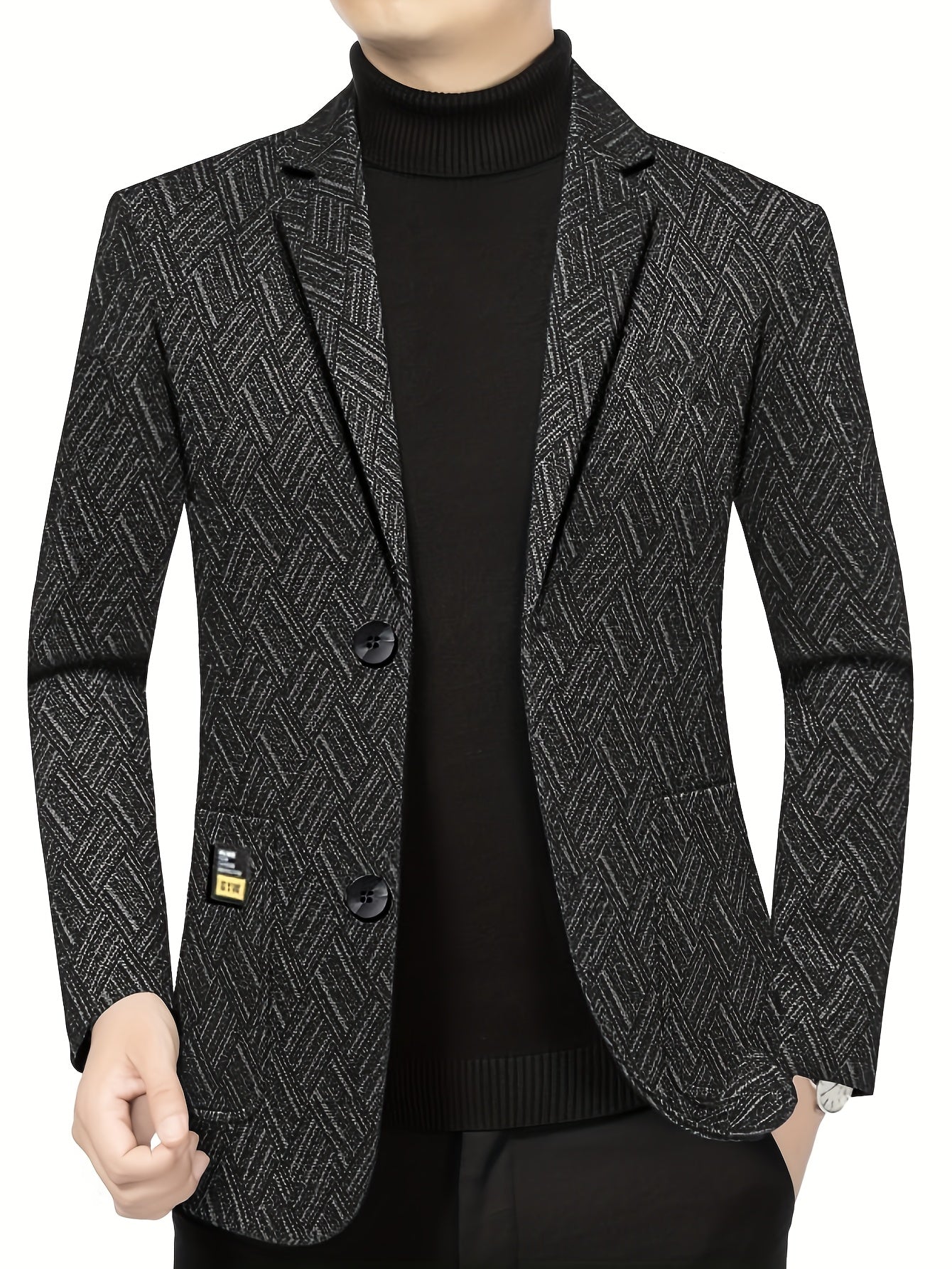 Men'S Formal Blazer - Business Suit Jacket with Notched Lapel, Brown\u002FBlack Color Block, Structured Fit for Office, Wedding,