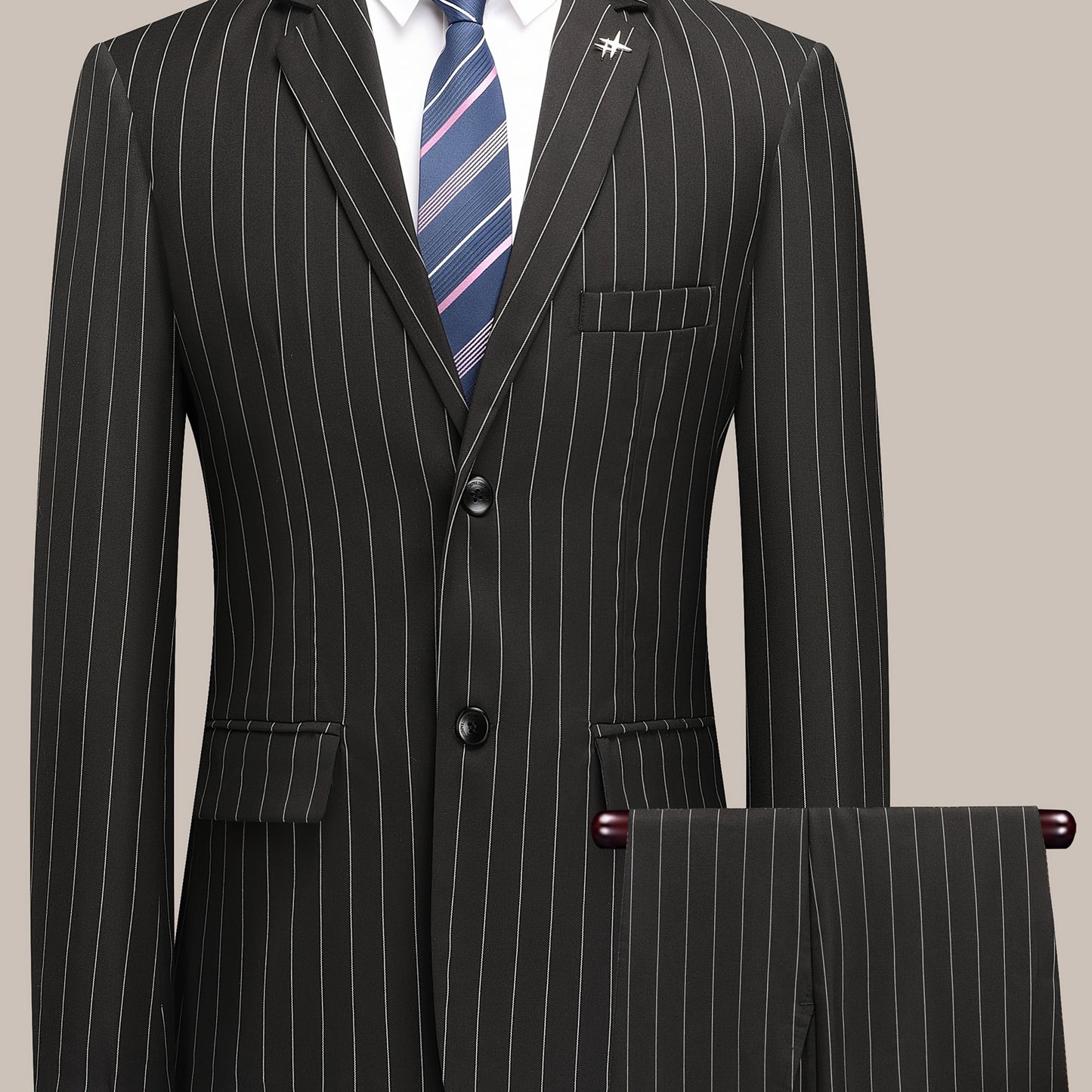 Men'S Striped Suit Set for Business Casual And Formal Events, Featuring a Lightweight Design Suitable for Spring And Autumn. The Two-Piece Suit Is Durable,