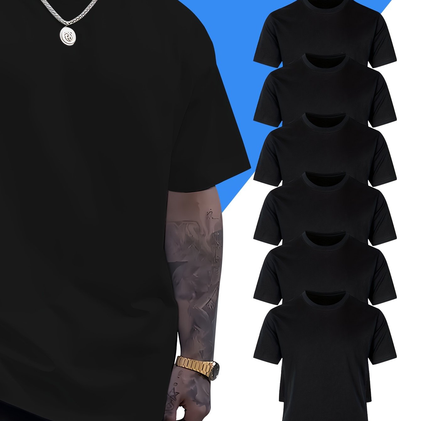 Comfy 6pcs Solid Color Short Sleeve T-shirt - Casual PLUS SIZE Tees for Summer - Mens Clothing