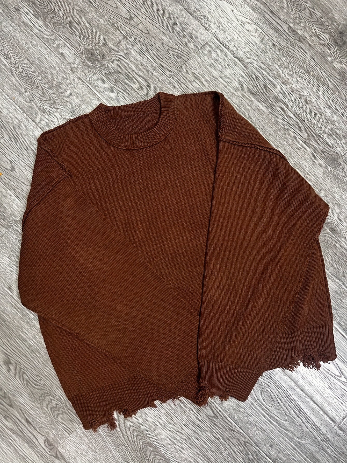 Street Style Chic Unisex Long Sleeve Crew Neck Knit Sweater with Fringe Detail - Loose Fit, Comfortable Drop Shoulder Design for Fall\u002FWinter