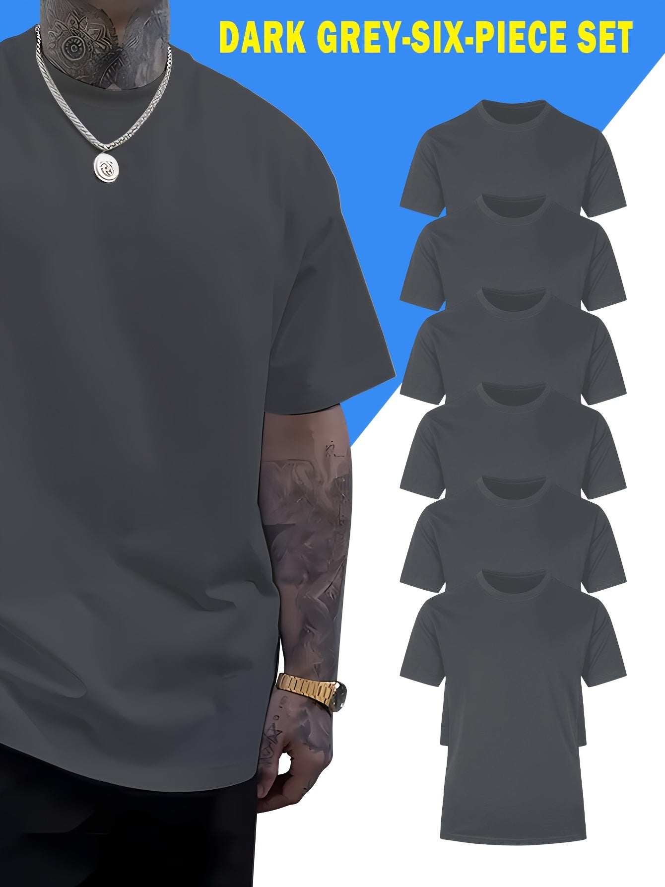 Comfy 6pcs Solid Color Short Sleeve T-shirt - Casual PLUS SIZE Tees for Summer - Mens Clothing