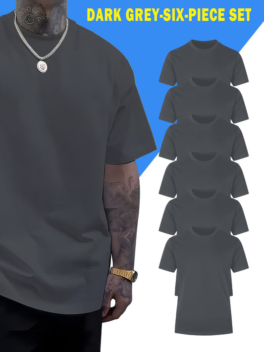 Comfy 6pcs Solid Color Short Sleeve T-shirt - Casual PLUS SIZE Tees for Summer - Mens Clothing