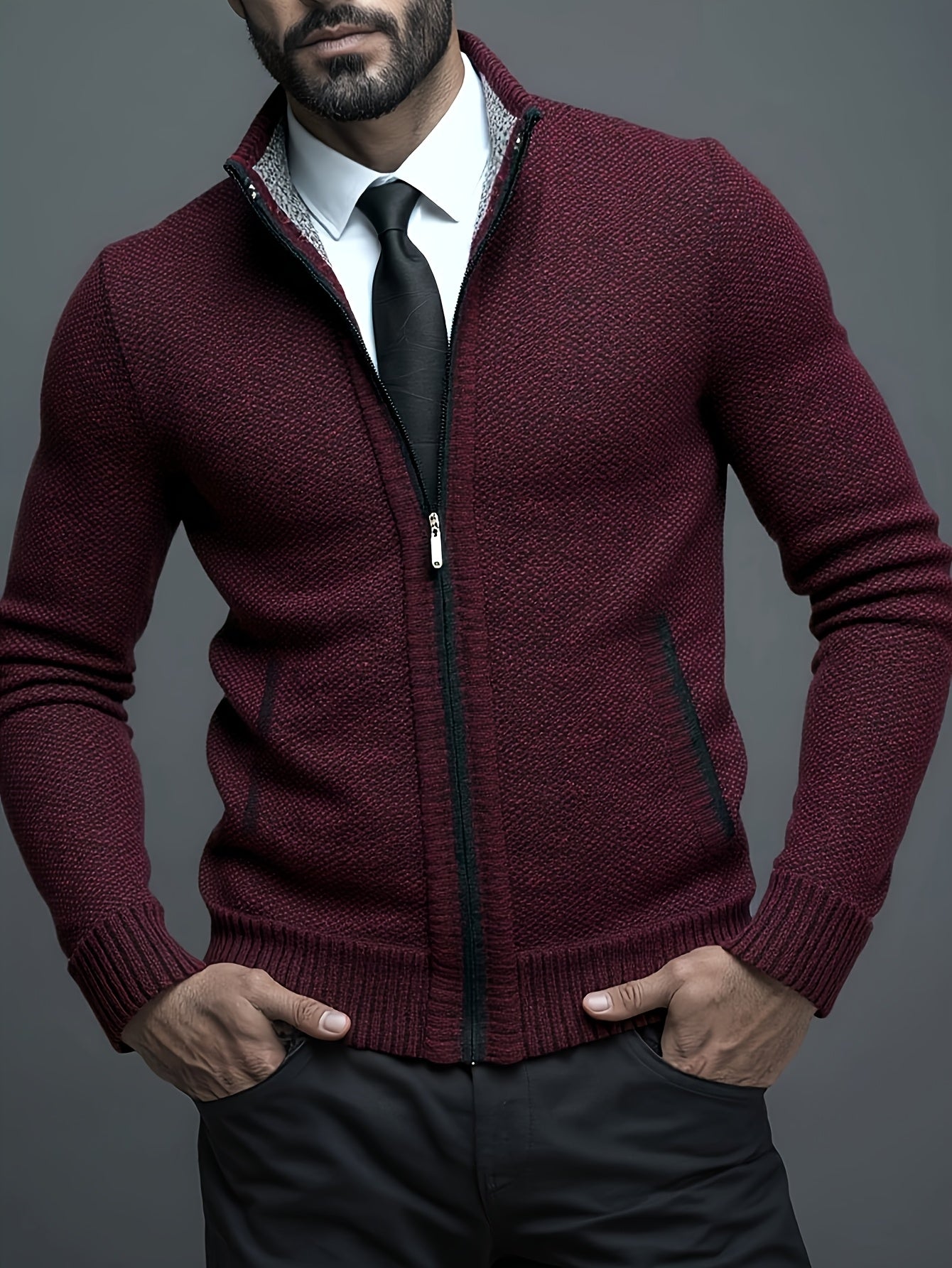 Stylish Men's Cardigan Soft Knit Men's Light Beige Open-Front Cardigan | Stylish Versatile Zip-Up Jacket for Office, Golf, and Casual Wear - H-Line Fit,