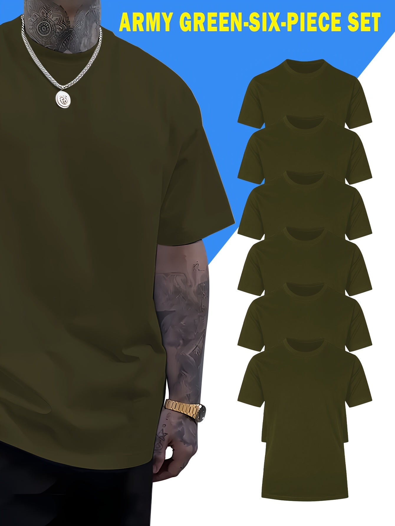 Comfy 6pcs Solid Color Short Sleeve T-shirt - Casual PLUS SIZE Tees for Summer - Mens Clothing