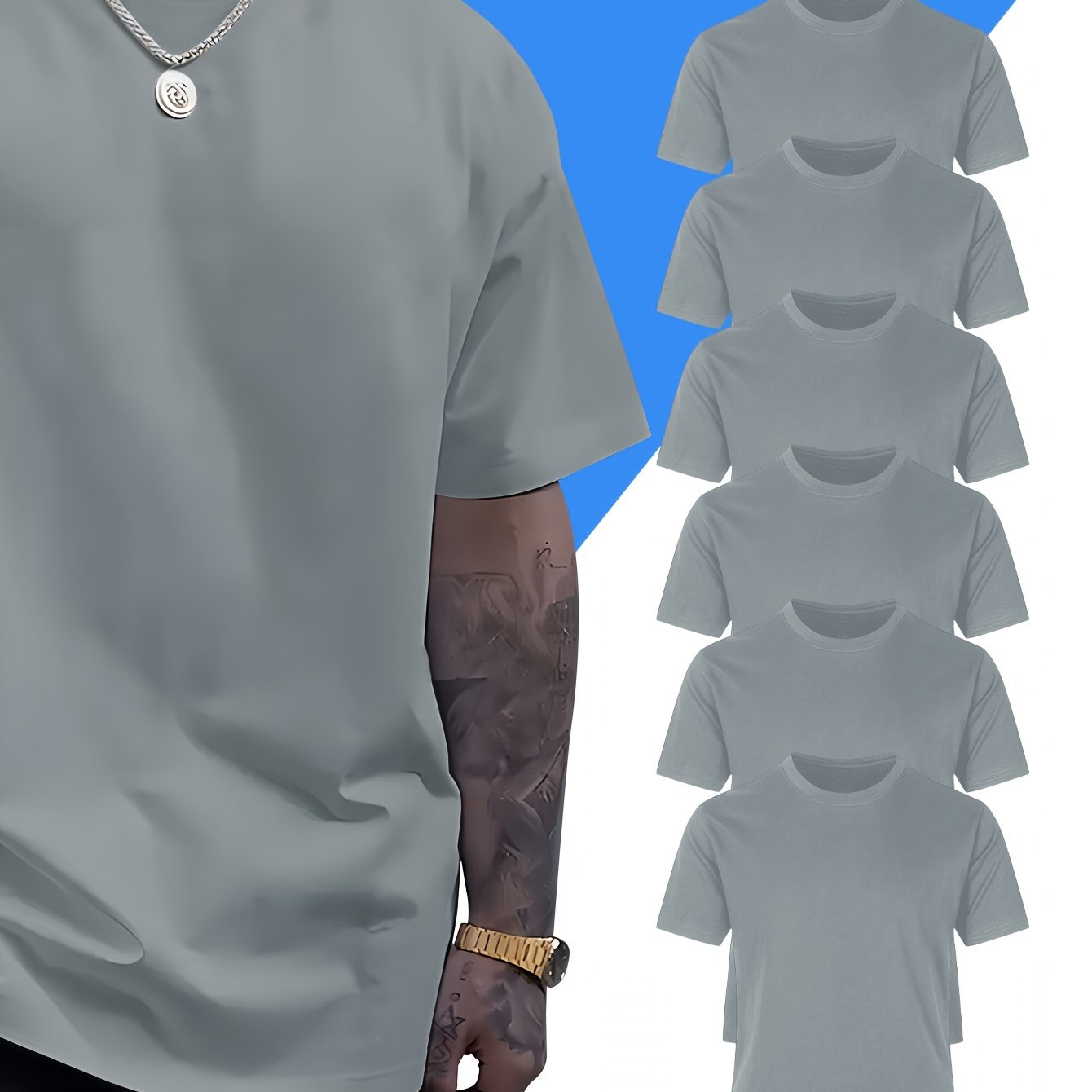 Comfy 6pcs Solid Color Short Sleeve T-shirt - Casual PLUS SIZE Tees for Summer - Mens Clothing