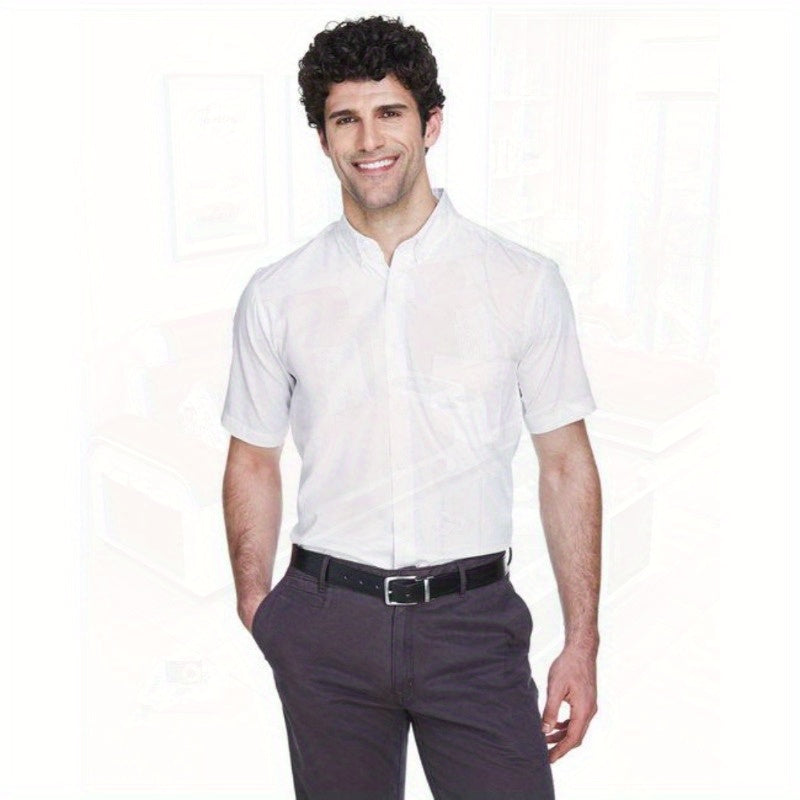 CORE365 88194 Men's Optimum Short Sleeve Twill Shirt - Breathable Resin & Artificial Crystal Embellished Fabric, Classic Fit with Structured Shoulders,