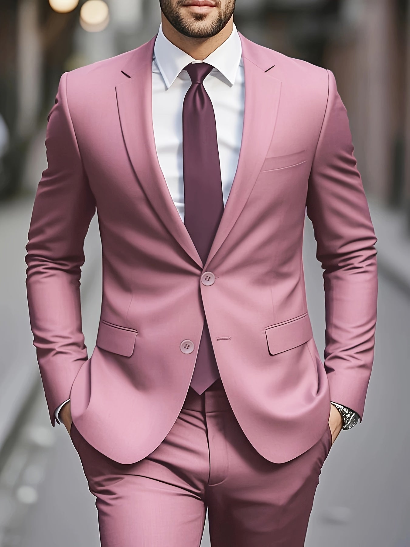 Classic Men's Single-Breasted Suit - 2pcs Set - Stylish Professional Attire for Weddings, Interviews, Parties, and Gatherings (Accessories Not Included)