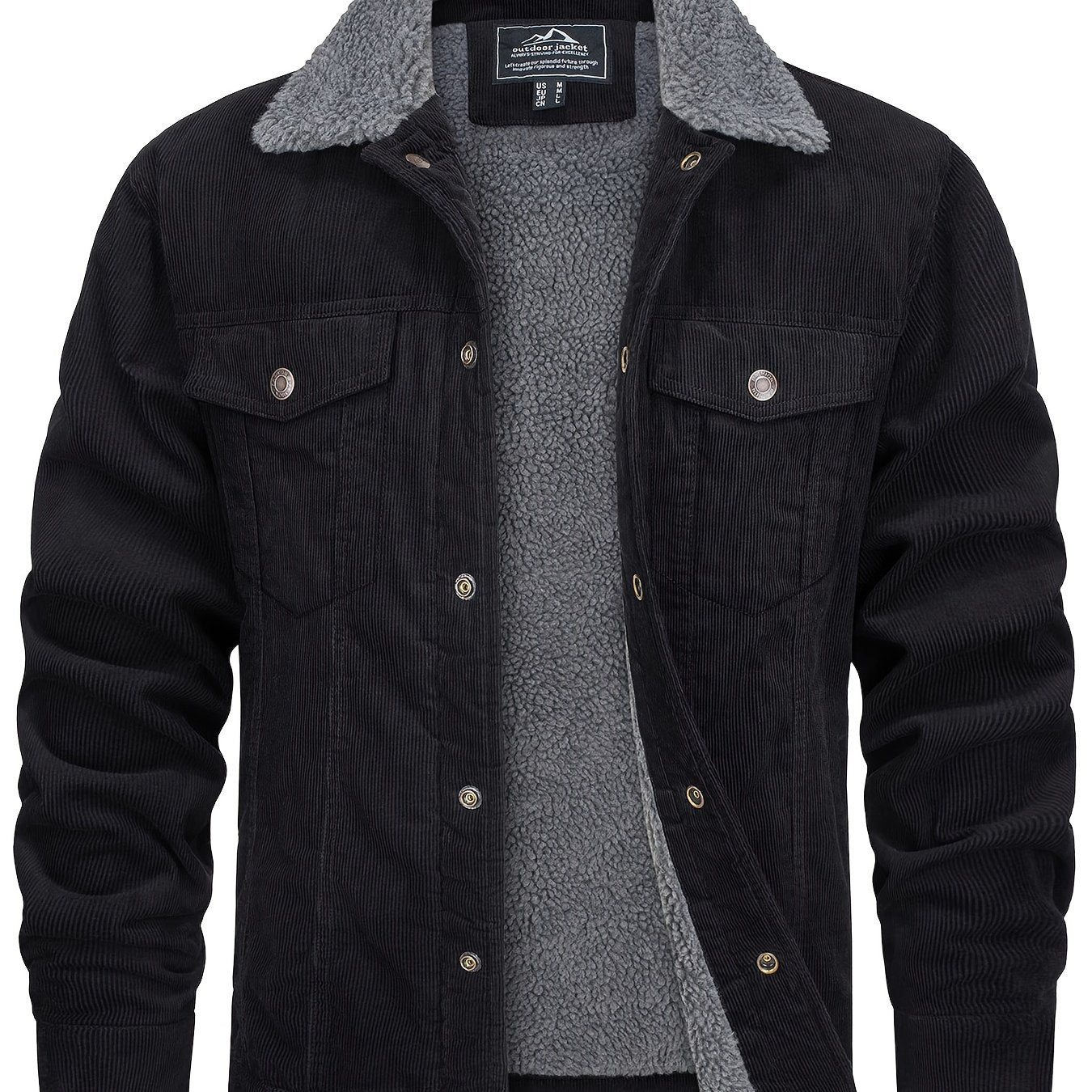 Men's Winter Fleece Jacket with Thick, Comfortable and Stiff Fabric, Warm Inner Lining, Multi-Pocket, Adjustable Cuff Collar,