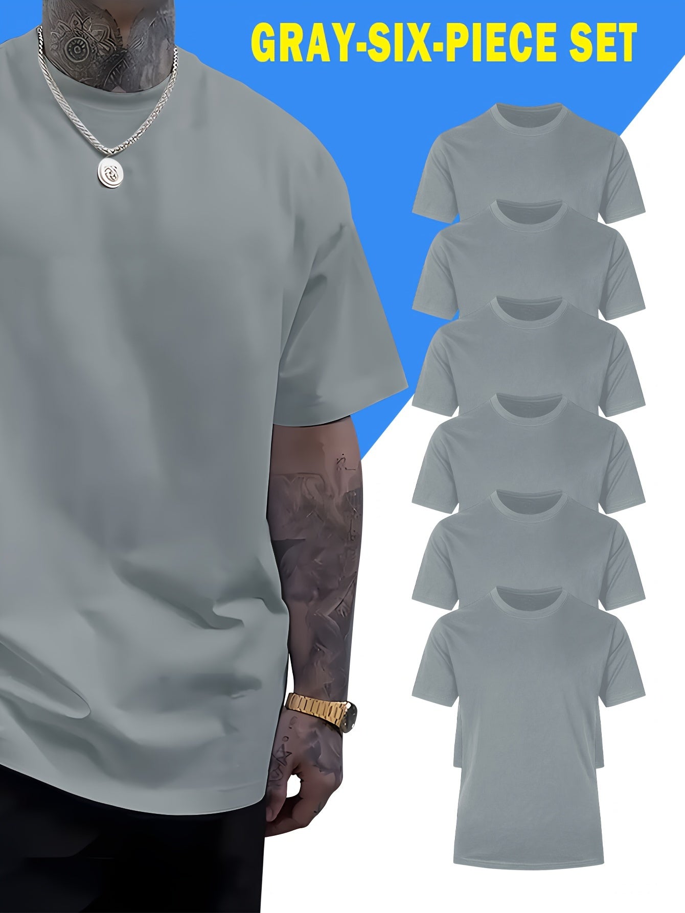 Comfy 6pcs Solid Color Short Sleeve T-shirt - Casual PLUS SIZE Tees for Summer - Mens Clothing