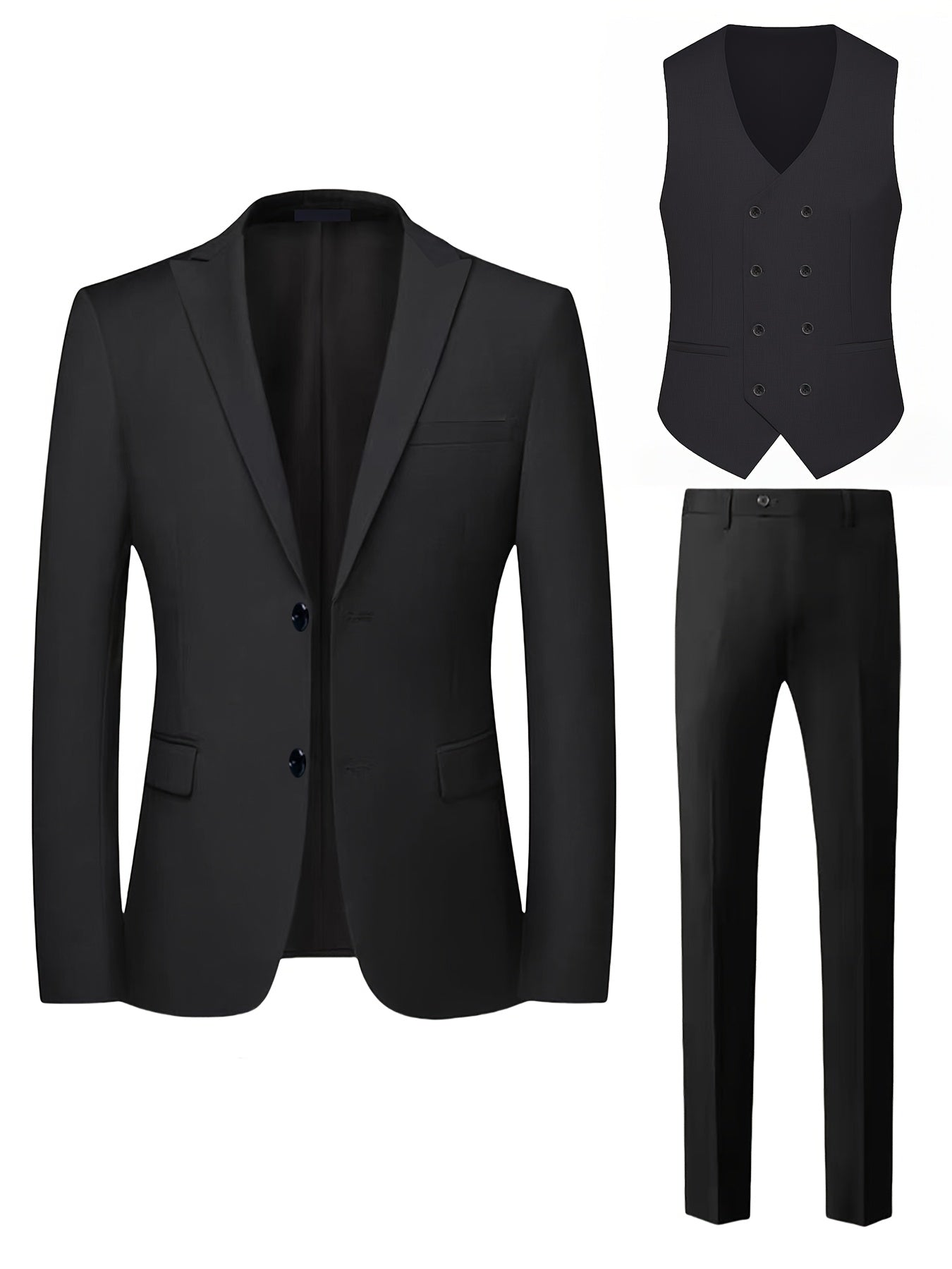Men's Three-Piece Suit with Vest, Trousers, and Jacket for Weddings and Important Occasions