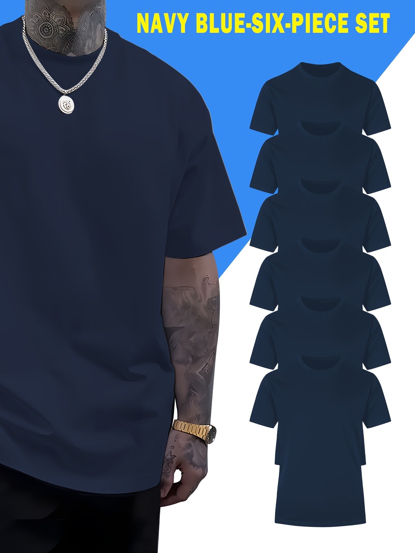 Comfy 6pcs Solid Color Short Sleeve T-shirt - Casual PLUS SIZE Tees for Summer - Mens Clothing