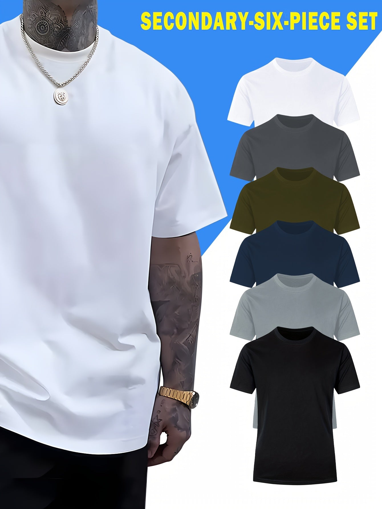 Comfy 6pcs Solid Color Short Sleeve T-shirt - Casual PLUS SIZE Tees for Summer - Mens Clothing