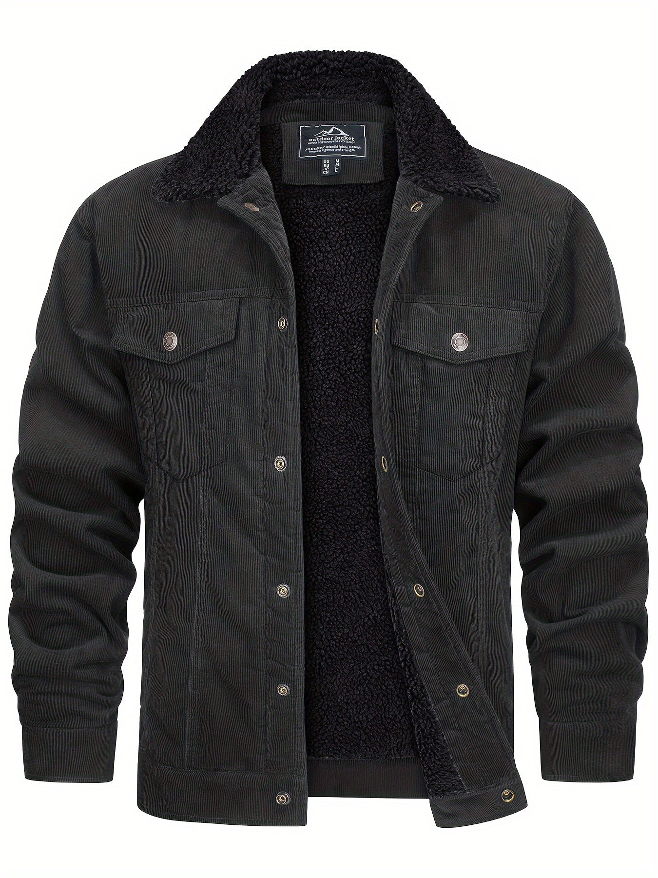 Men's Winter Fleece Jacket with Thick, Comfortable and Stiff Fabric, Warm Inner Lining, Multi-Pocket, Adjustable Cuff Collar,