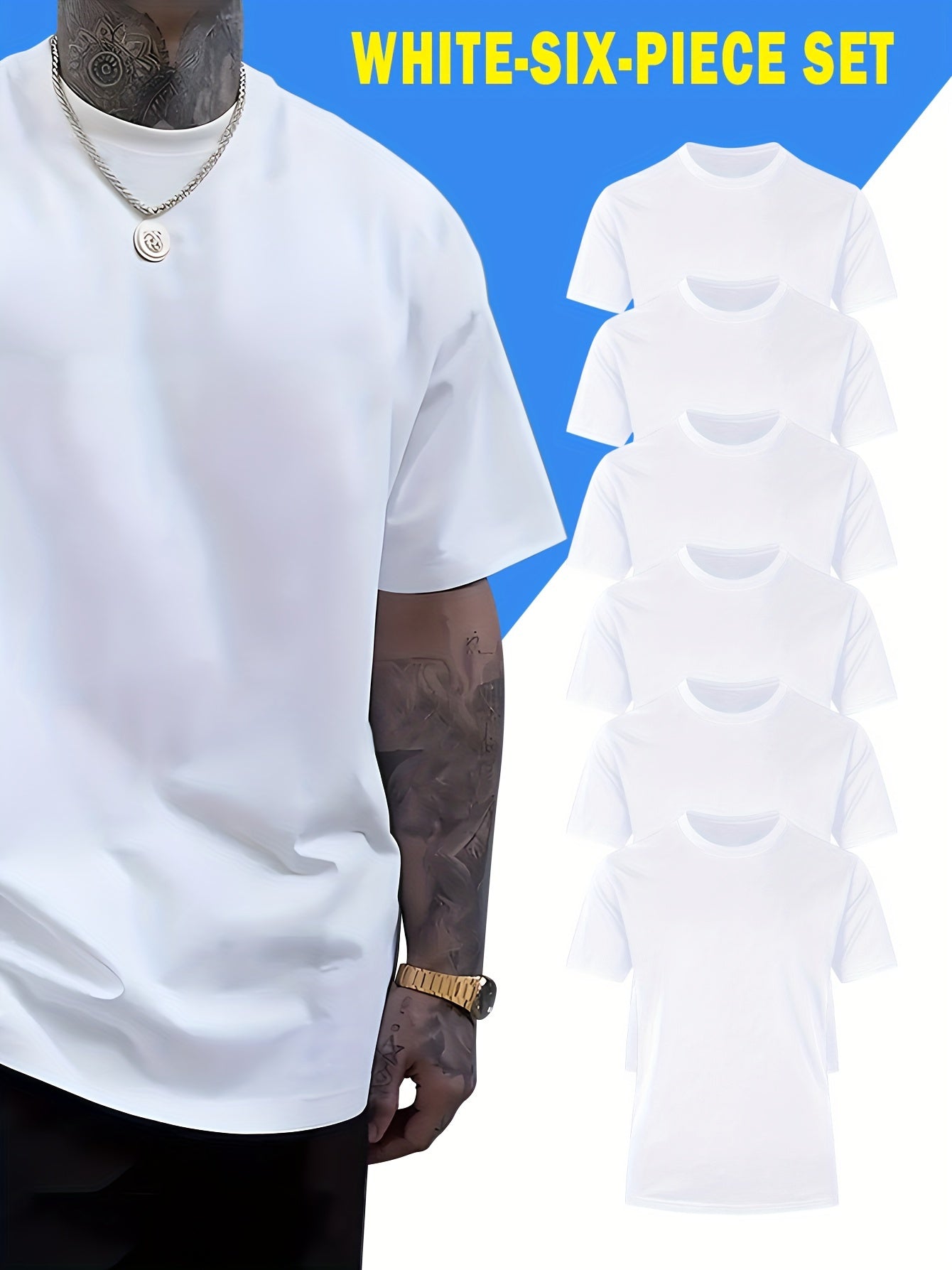 Comfy 6pcs Solid Color Short Sleeve T-shirt - Casual PLUS SIZE Tees for Summer - Mens Clothing