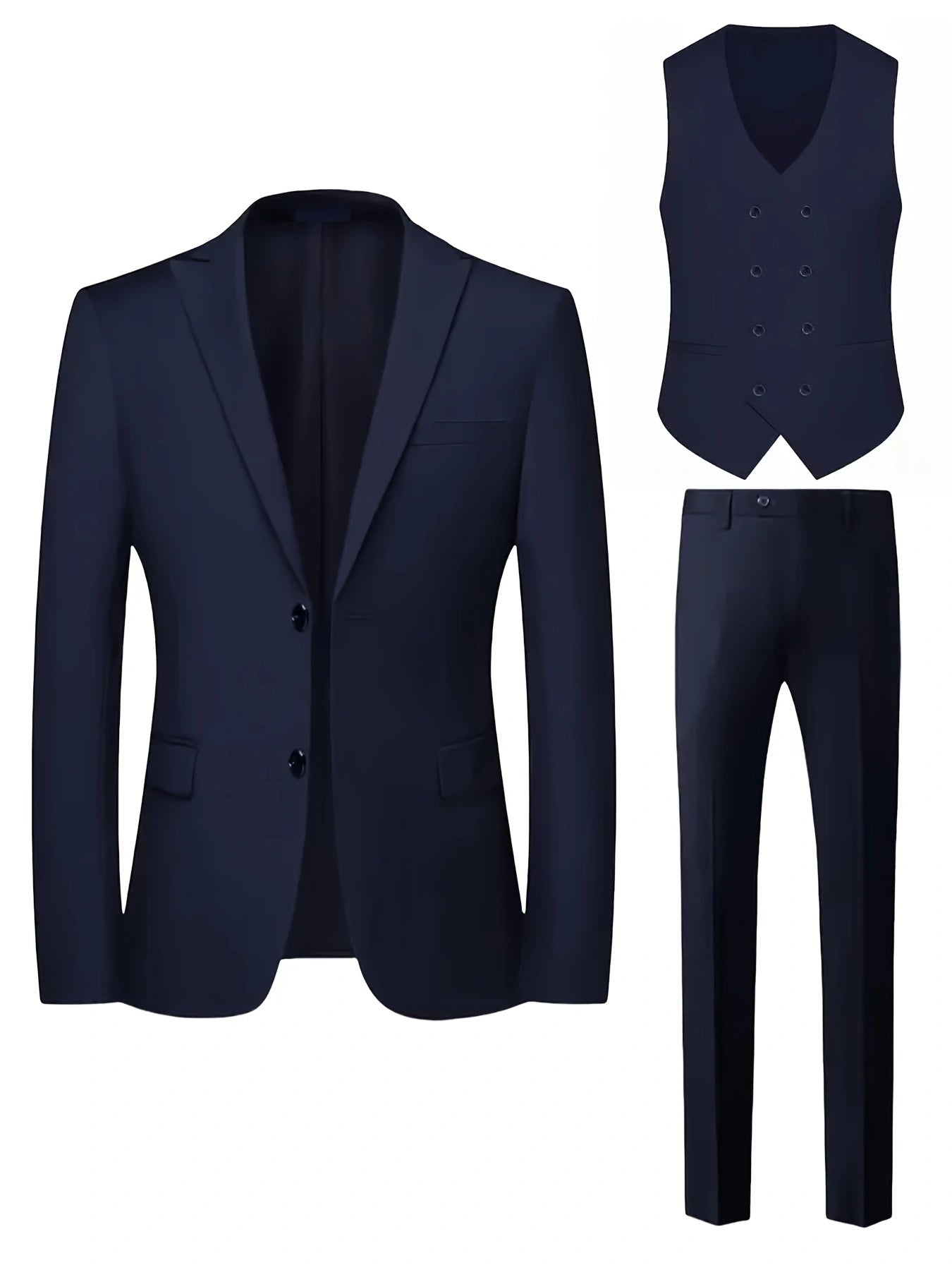 Men'S Premium Three-Piece Suit - Formal Blazer, Trousers & Vest with Black Tie & Pocket Square - Ideal for Weddings, Work, and Formal Events - Durable Woven Fabric,