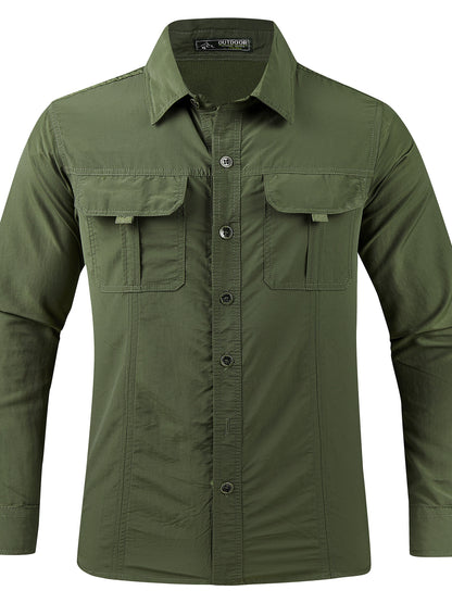 Mens Quick Dry Shirt Men's Quick-Dry Shirt - Beige Button-Up Formal & casual shirt with Button Front Placket, Long Sleeve Non-Sticky Fabric for Office, Outdoor,