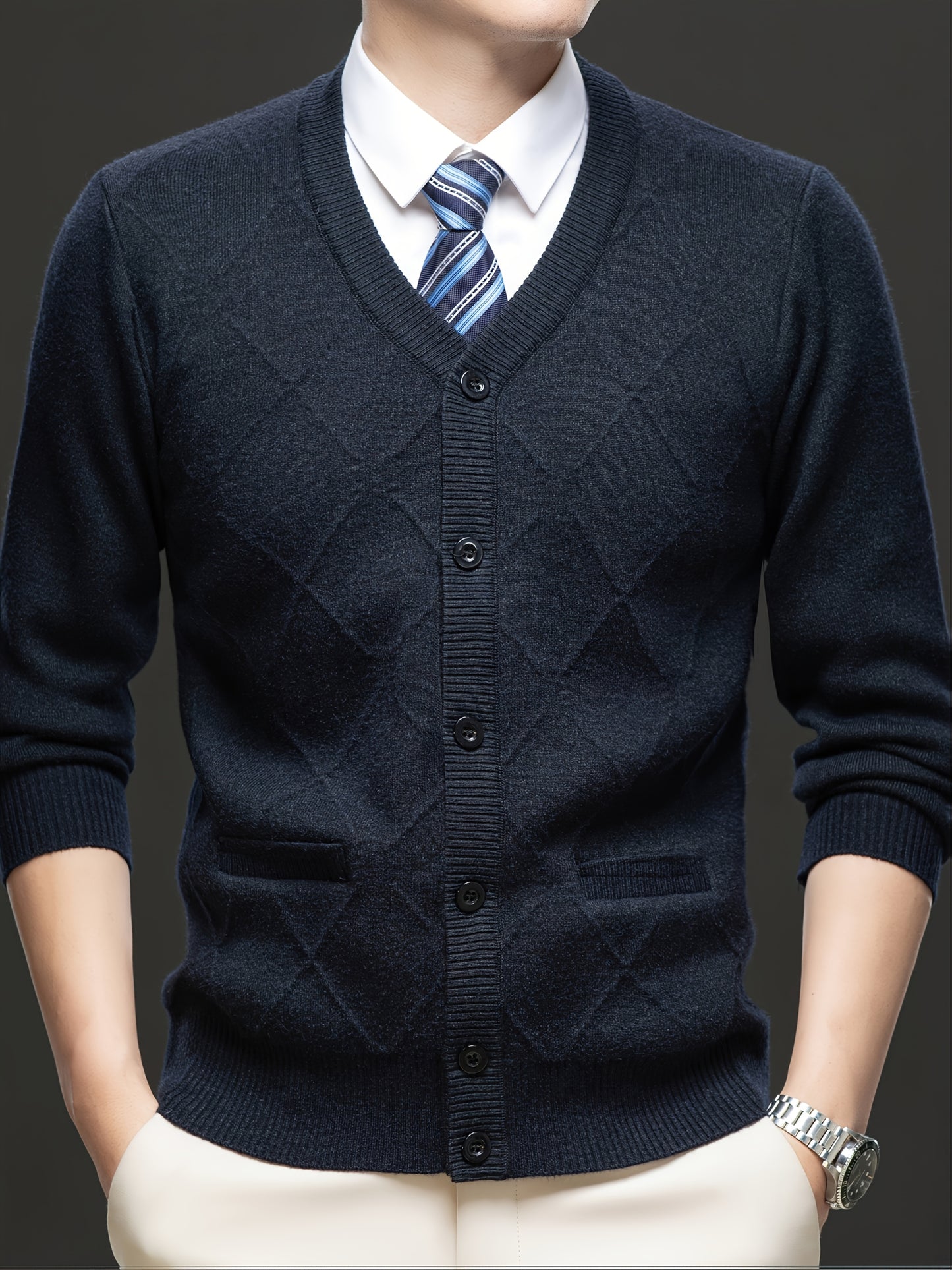 Men's Fleece-Lined Cardigan Fleece-Lined Knit Cardigan for Men | Thickened Casual V-Neck Top | Autumn and Winter
