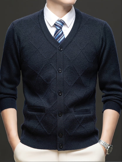 Men's Fleece-Lined Cardigan Fleece-Lined Knit Cardigan for Men | Thickened Casual V-Neck Top | Autumn and Winter