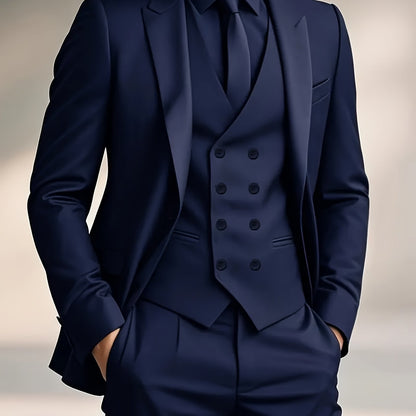 Men's Three-Piece Suit with Vest, Trousers, and Jacket for Weddings and Important Occasions