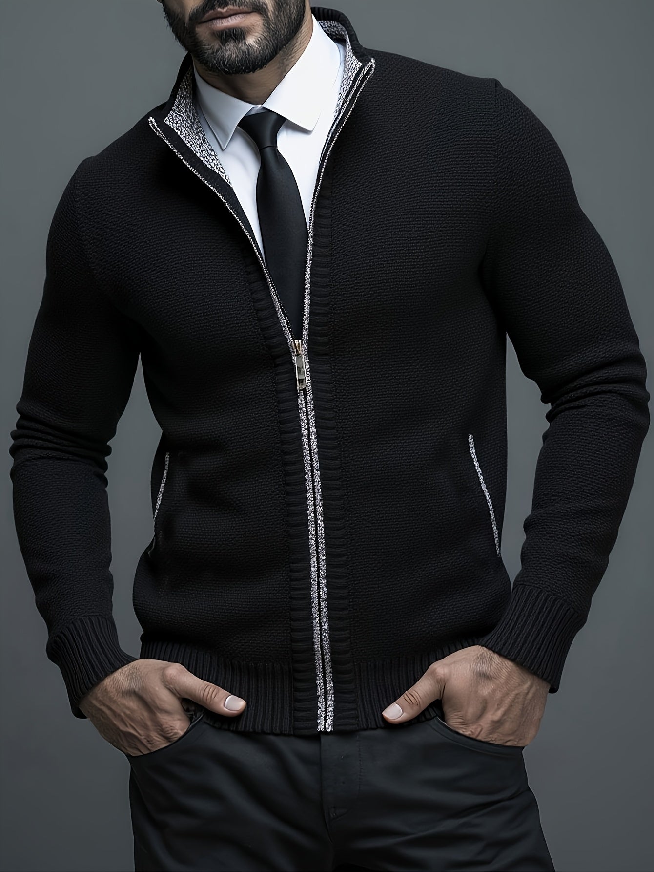 Stylish Men's Cardigan Soft Knit Men's Light Beige Open-Front Cardigan | Stylish Versatile Zip-Up Jacket for Office, Golf, and Casual Wear - H-Line Fit,