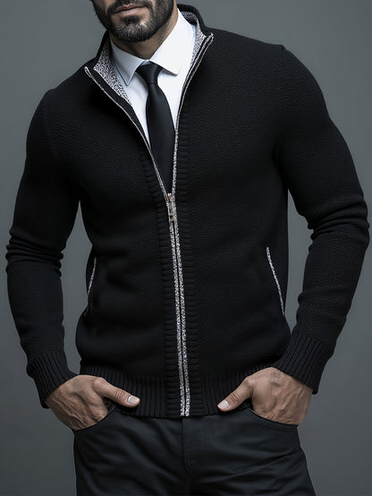 Stylish Men's Cardigan Soft Knit Men's Light Beige Open-Front Cardigan | Stylish Versatile Zip-Up Jacket for Office, Golf, and Casual Wear - H-Line Fit,