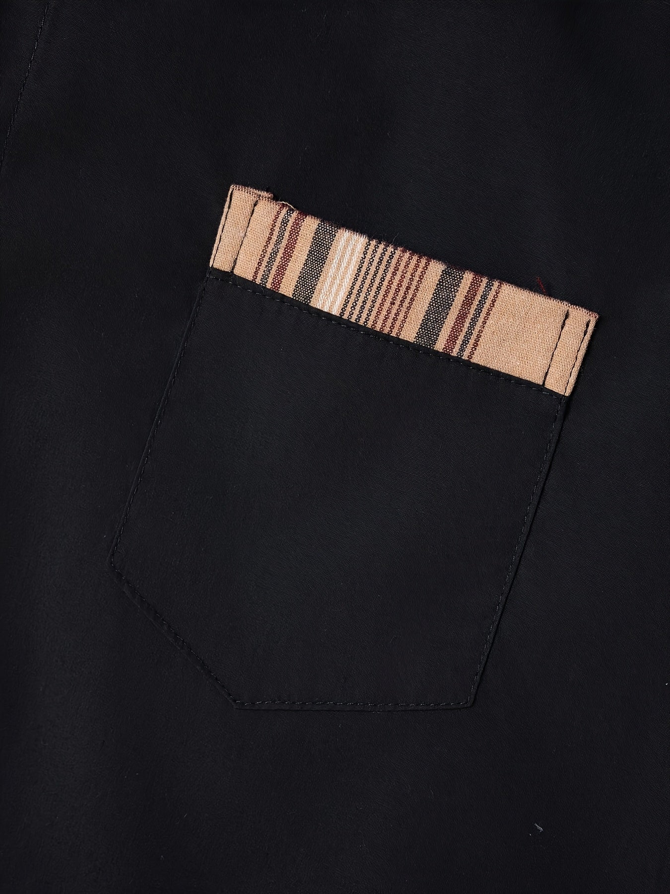 Men'S Casual Long Sleeve Shirt with Color Block Pocket Design - Comfortable Collar, Breathable Fabric,