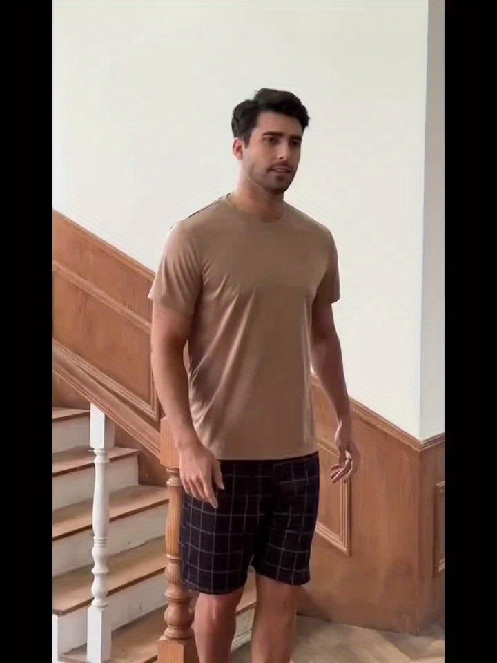 Men's Home Wear Solid Color T-shirt 4pcs Set