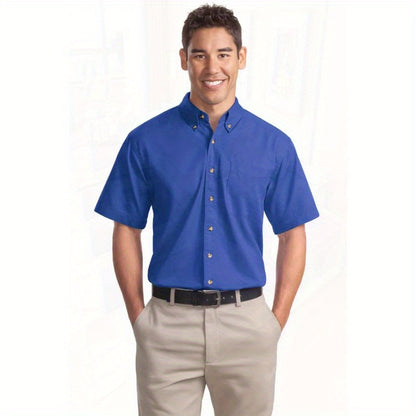 Port Authority Men's Short Sleeve Twill Shirt S500T - 5-Ounce Heavyweight 100%, Wrinkle-Resistant & Easy-Care, Classic Pointed Collar with Horn Buttons,