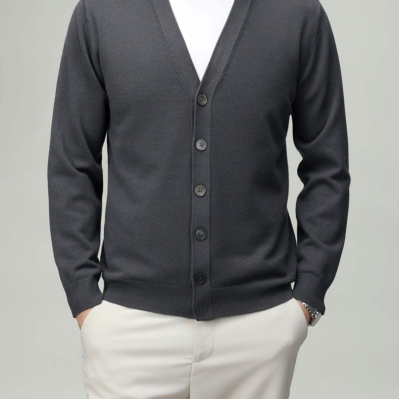 Men'S Classic Button-Up Cardigan - Soft Viscose Blend, Warm Long Sleeve Open Front Sweater for Fall\u002FWinter, Solid Color Elegant Versatile Top for Business,
